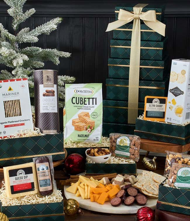 Happy Holidays Silver Gift Tower