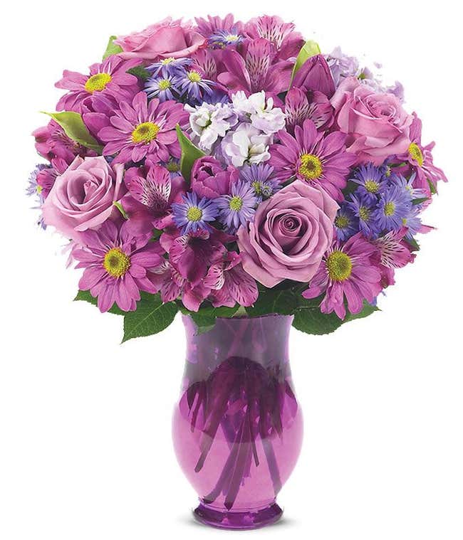 Lavender Roses, Lavender tulips and Lavender Daisies Bouquet 