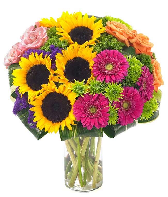 Sunflower, Pink gerbera daisies and orange roses