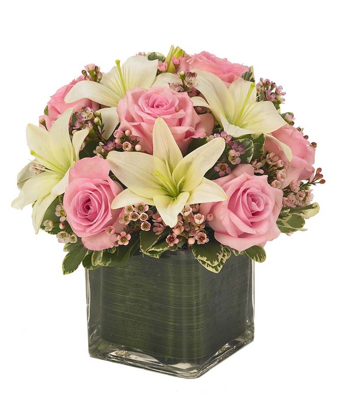 Pink Rose & Lily Cube Bouquet