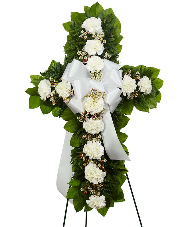 White Flower Sympathy Standing Cross