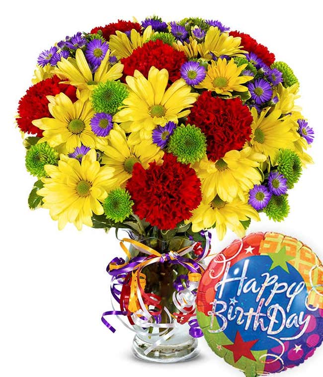生日气球和混合花束