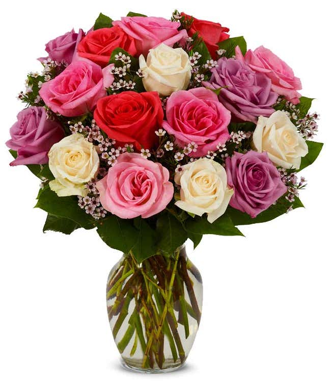 18 Pastel roses including purple, white and light pink