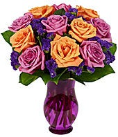 Purple & Orange Rose Bouquet