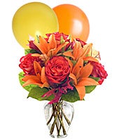 Orange Flowers & Balloon Bouquet