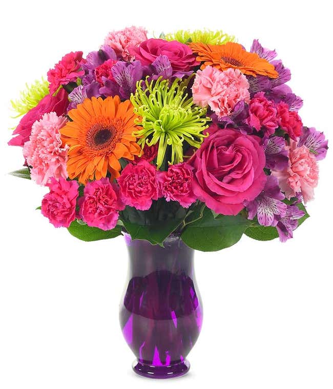 Bright flowers with pink roses and orange daisies