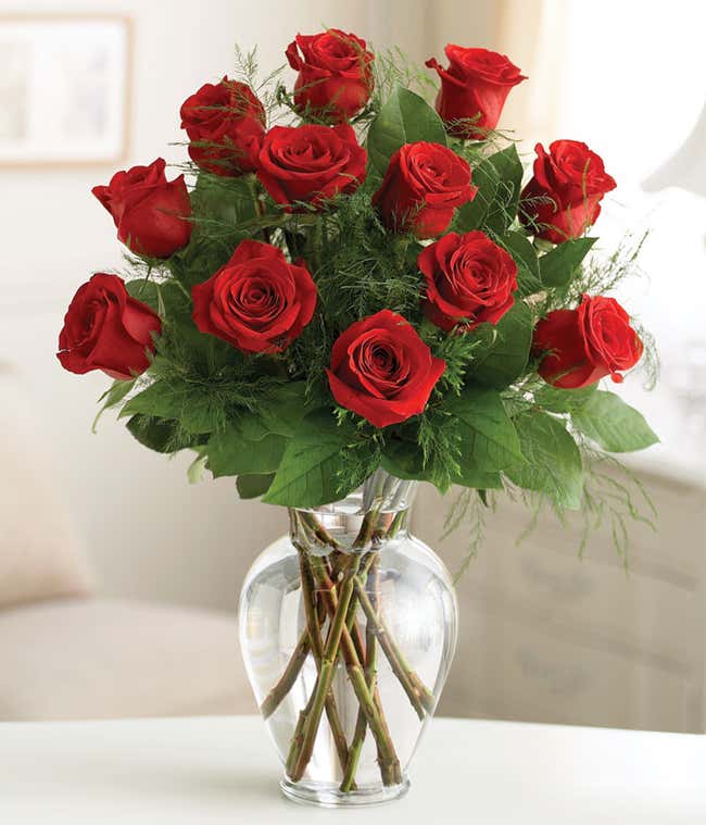 One dozen long stem red roses for delivery