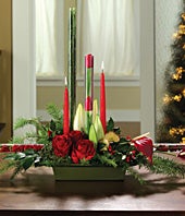 Christmas Candle & Rose Centerpiece