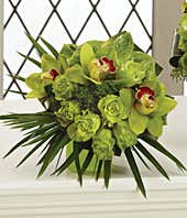 Bridal bouquet with green roses, orchids and hydrangea delivered