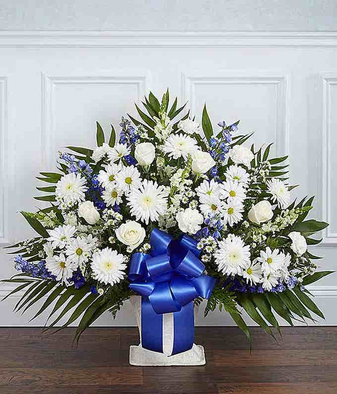 Blue & White Sympathy Standing Spray at From You Flowers