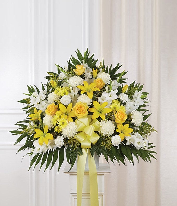 Yellow & White Sympathy Standing Basket