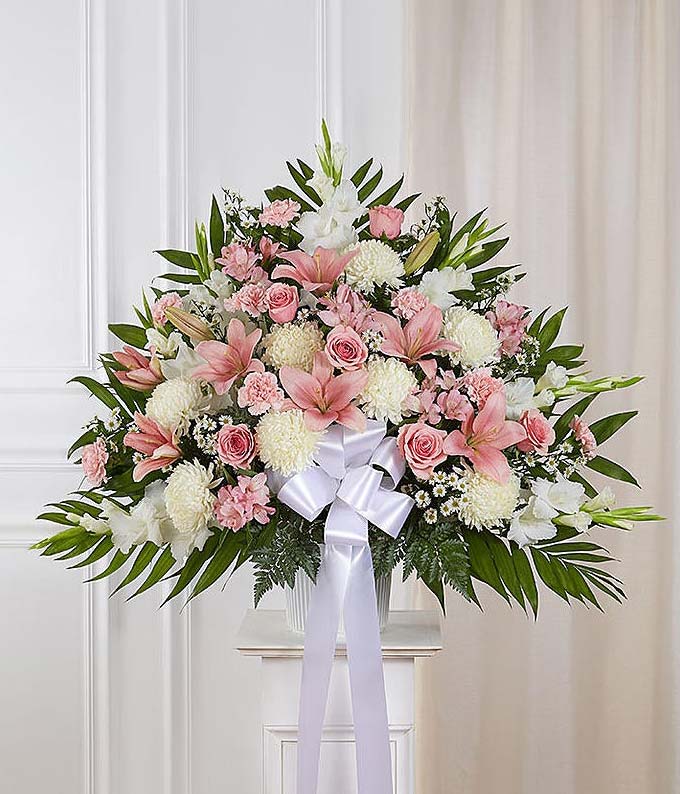 Pink & White Sympathy Standing Basket