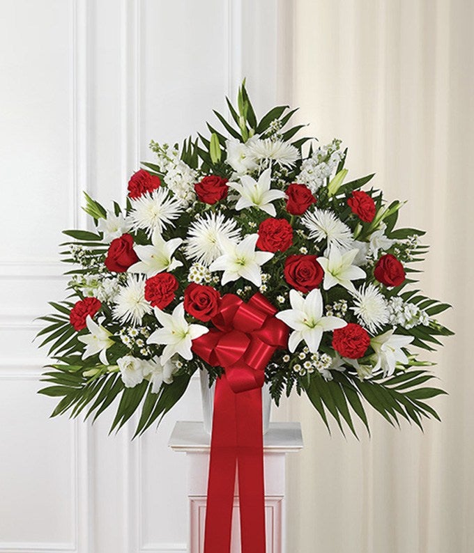 Red & White Sympathy Standing Basket