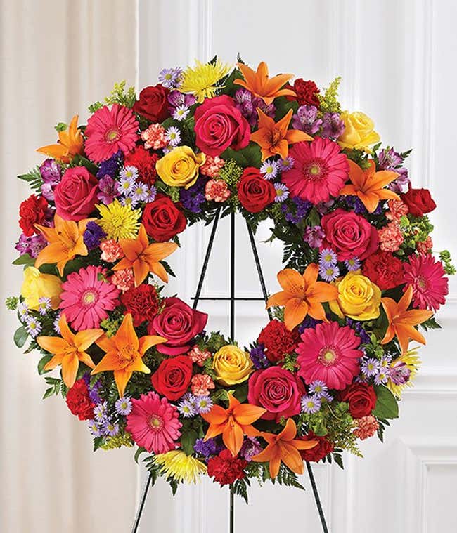 Bright Flowers Standing Wreath for Funeral 