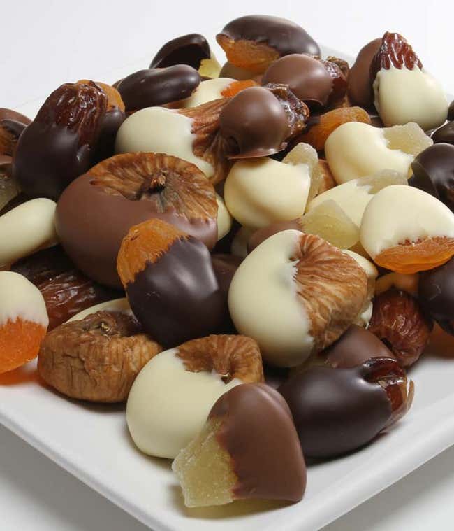Chocolate dipped dried fruit