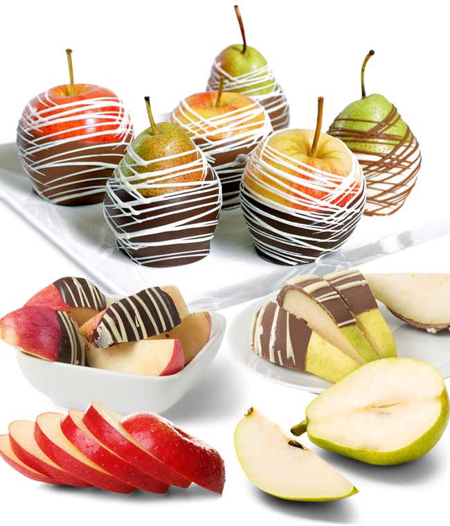 chocolate covered pears and chocolate covered apples
