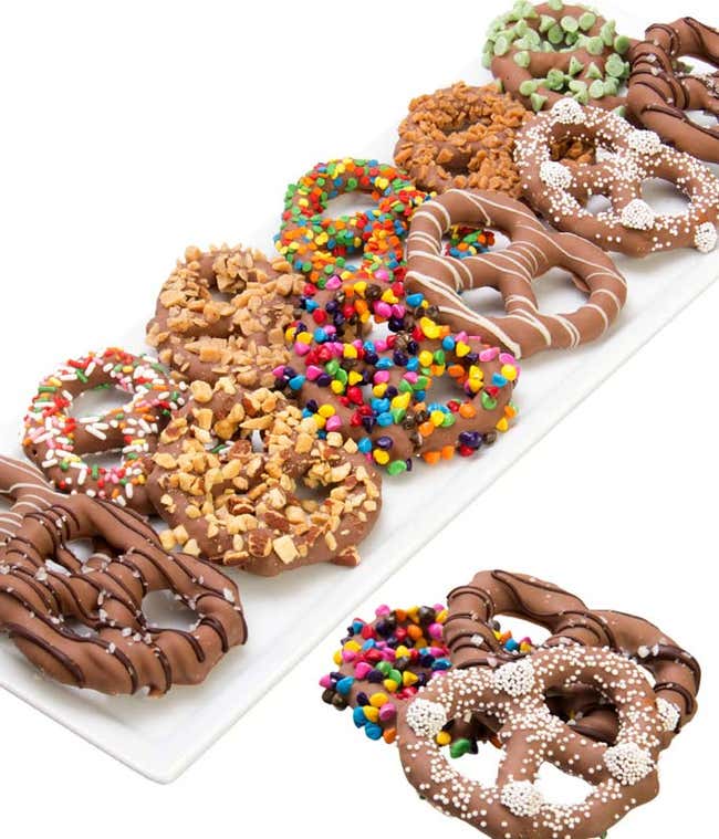  Chocolate Dipped Pretzel Twists with Candy
