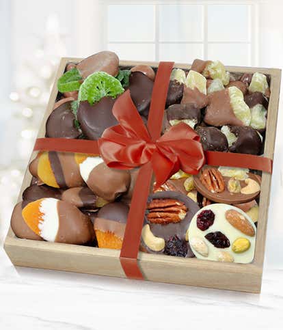 Luxury Belgian Chocolate Covered Dried Fruit Wooden Tray