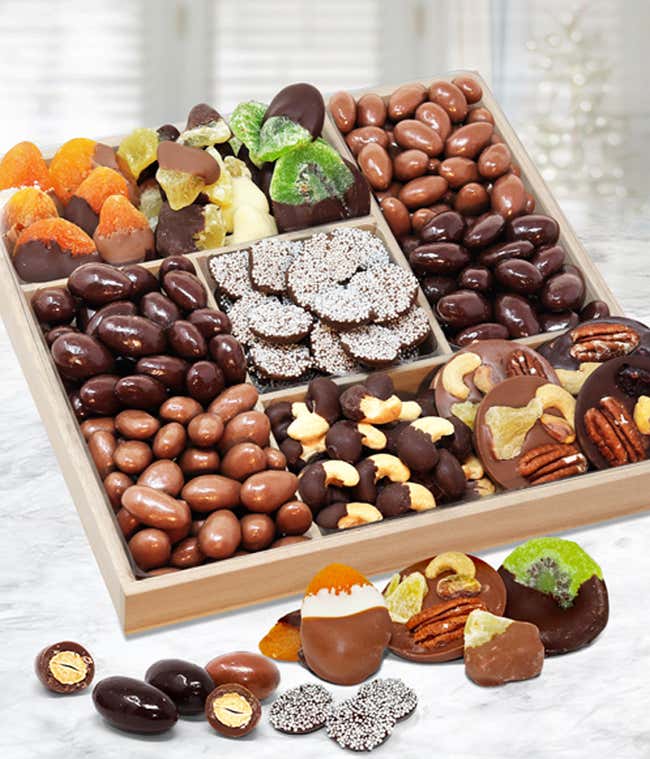 Spectacular Belgian Chocolate Covered Dried Fruit and Nut Tray