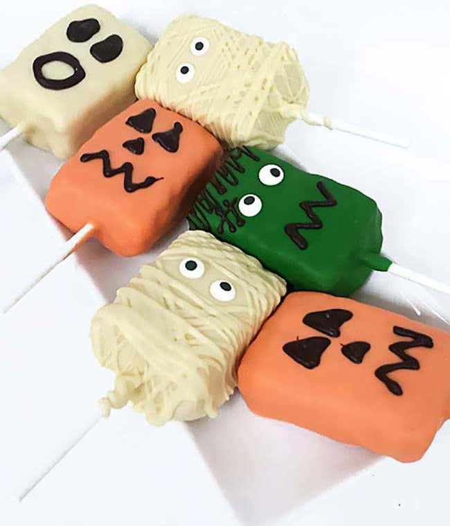 Halloween chocolate covered rice crispy treats