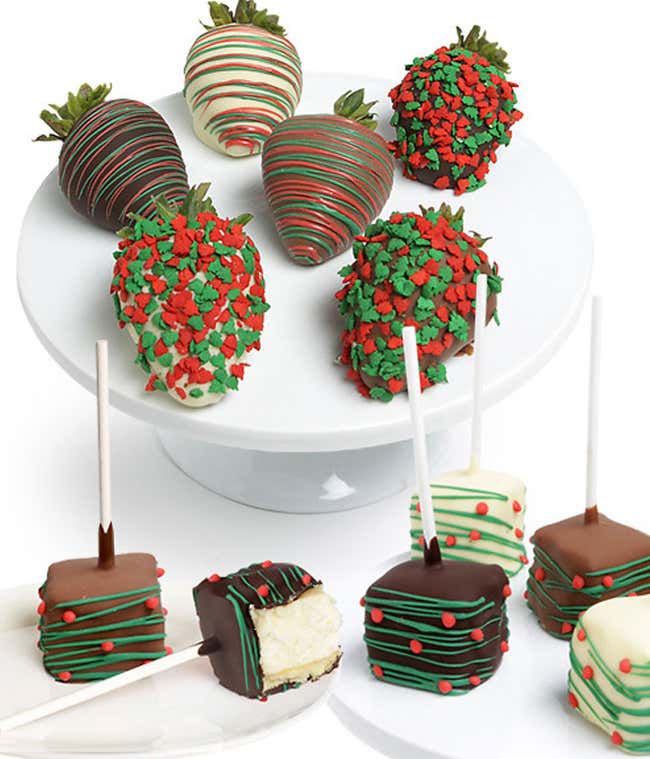 Christmas Chocolate Covered Strawberries &amp; Cheesecake Pops