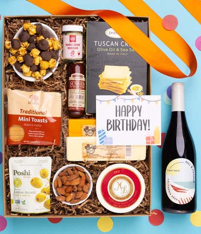Happy Birthday! Charcuterie, Cheese & California Wine Gourmet Gift Box - Red Wine