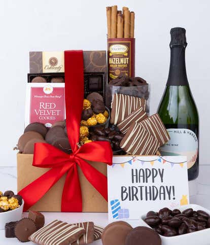 Happy Birthday! Deluxe Sweet Treats Chocolate Gift Box with Sparkling Wine