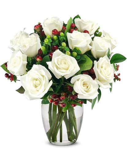 One Dozen White Christmas Roses