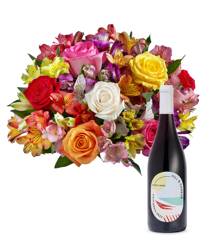 Partial image of Roses &amp; Lilies with Red Wine without vase