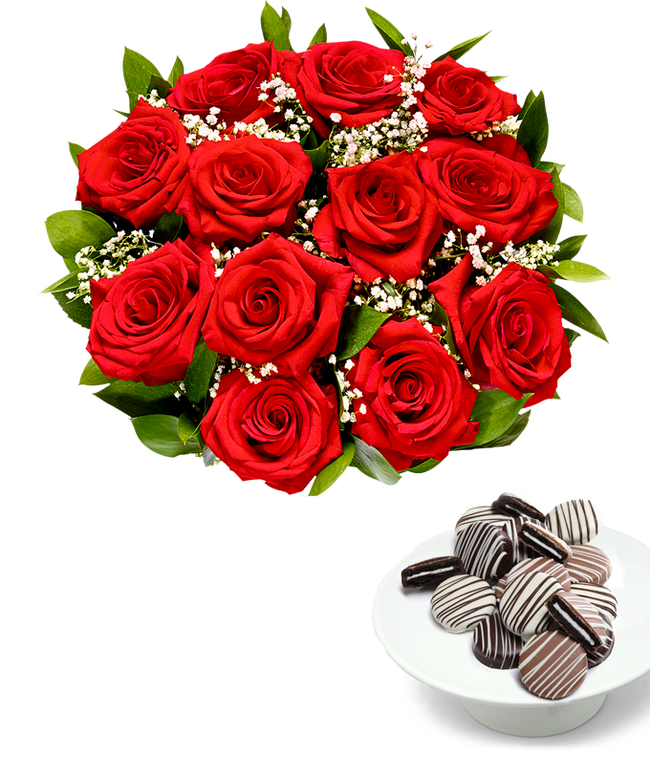 One Dozen Roses with Chocolate Drizzled Oreos