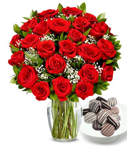 Two Dozen Roses with Chocolate Drizzled Oreos