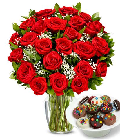 Two Dozen Roses with Celebration Chocolate Oreos
