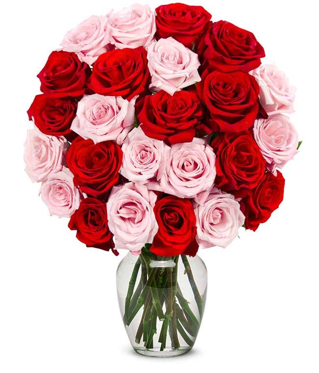Two dozen rose mix with pink and red roses
