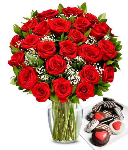 Two Dozen Red Roses with Chocolate Covered Oreos