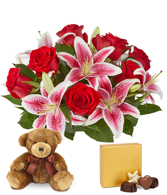 Partial image of Premium Red Rose &amp; Stargazers Bundle without vase.