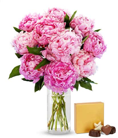Pretty Pink Peonies with Chocolates