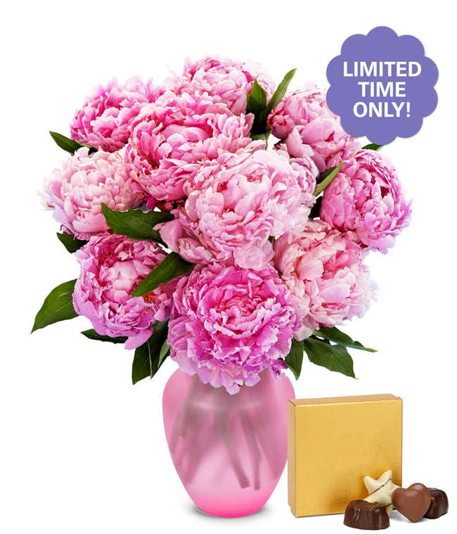 Pretty Pink Peonies with Chocolates