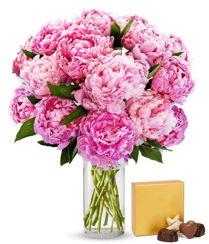 Pretty Pink Peonies - Deluxe with Chocolates