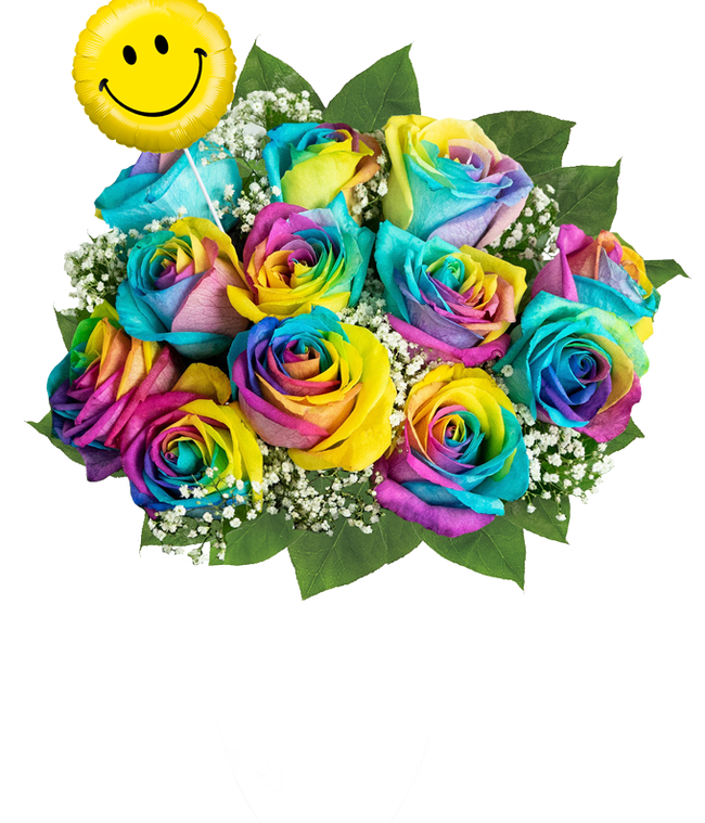 Partial image of Wild Rainbow Rose &amp; Balloon Bouquet without vase.