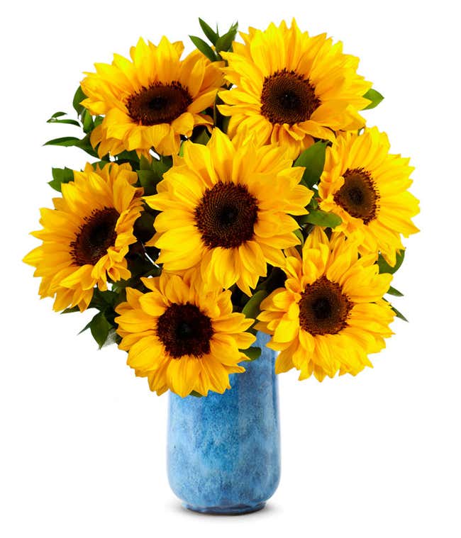 A vibrant arrangement featuring yellow sunflowers and golden solidago, optionally presented in a vase. This bright and cheerful display brings a touch of sunshine and warmth to any occasion. 