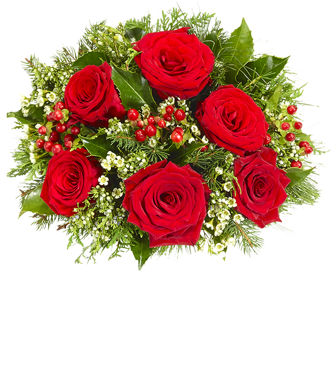 Red roses with red hypericum berries