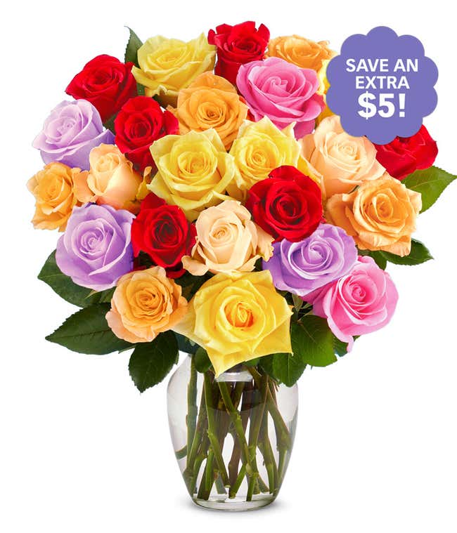Two Dozen Rainbow Roses for Mom 