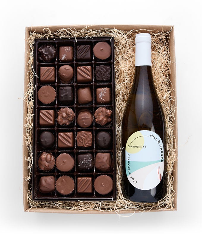 Red Wine & Gourmet Chocolates Gift Box at From You Flowers