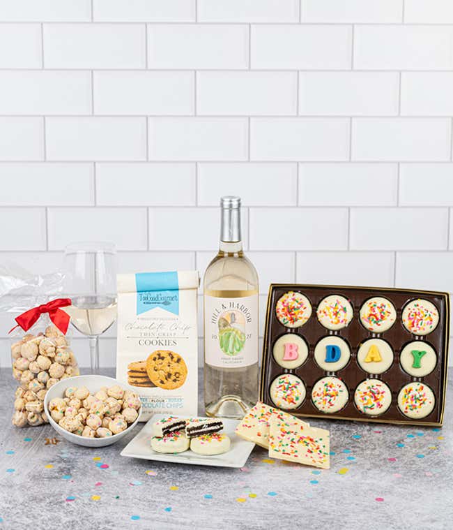 White Wine &amp; Sweet Treats Birthday Celebration Gift Box