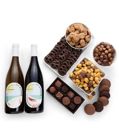 Deluxe Chocolate & Wine Gift Box - Red & White Wine