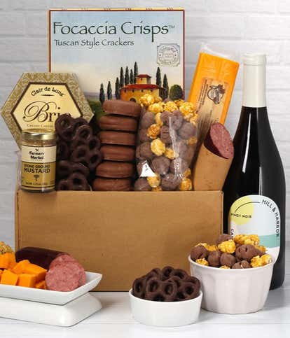 Sweet & Savory Gourmet Gift Box with California Red Wine