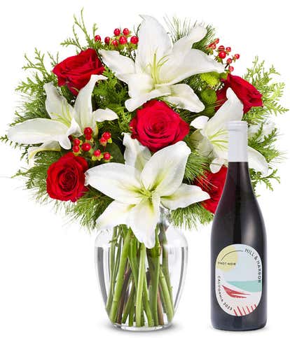 Premium Classic Christmas Lily Bouquet with Red Wine