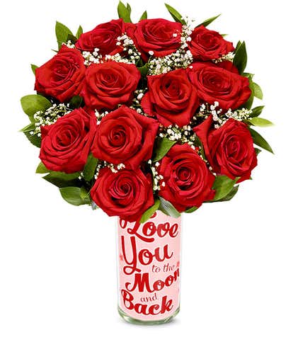 One Dozen Red Love You to the Moon Roses