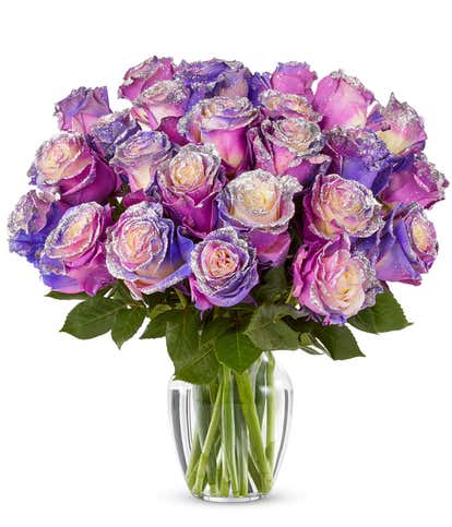 Two Dozen Purple Pastel Glitter Roses
