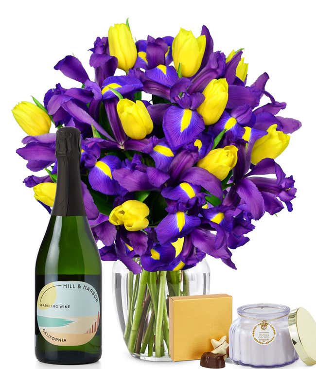 Sunny Tulip and Iris Bouquet Bundle for Mom